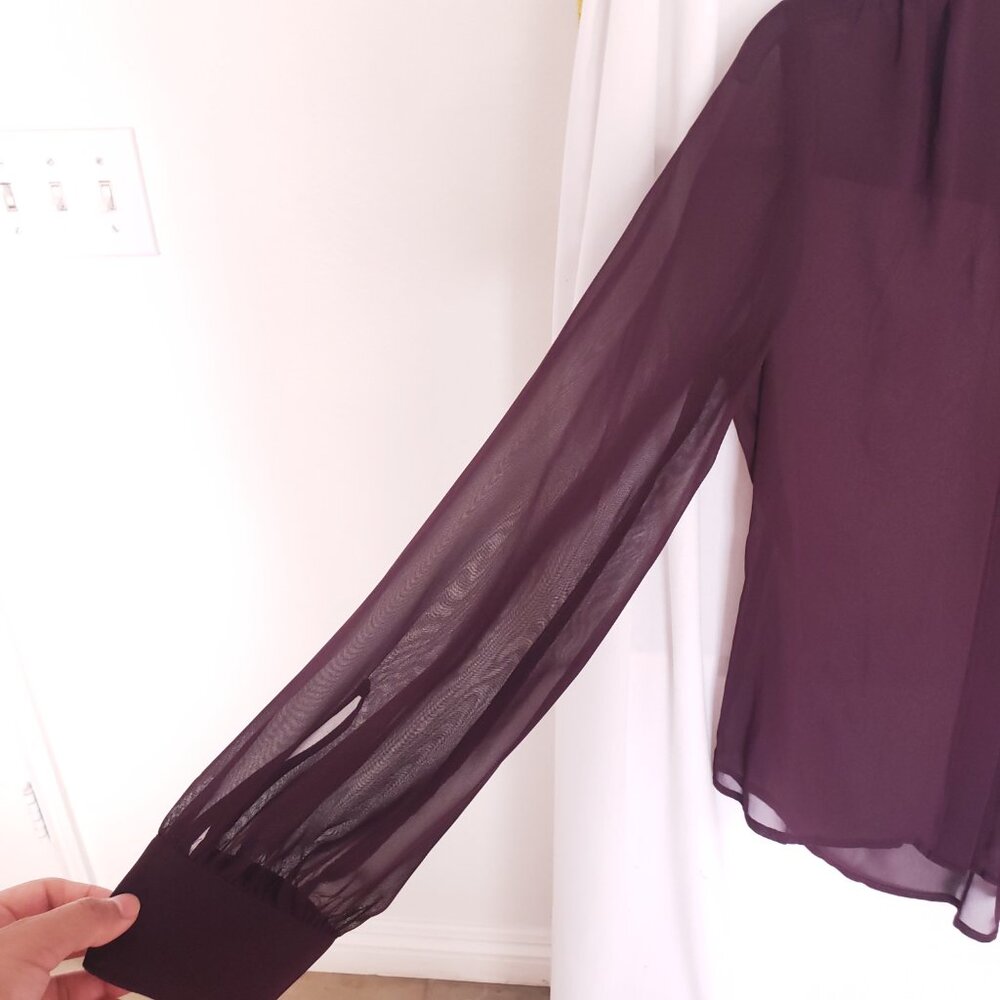 Express Women Purple Button V Neck Long Sleeve Sheer Lightweight Blouse Size S - Picture 9 of 15